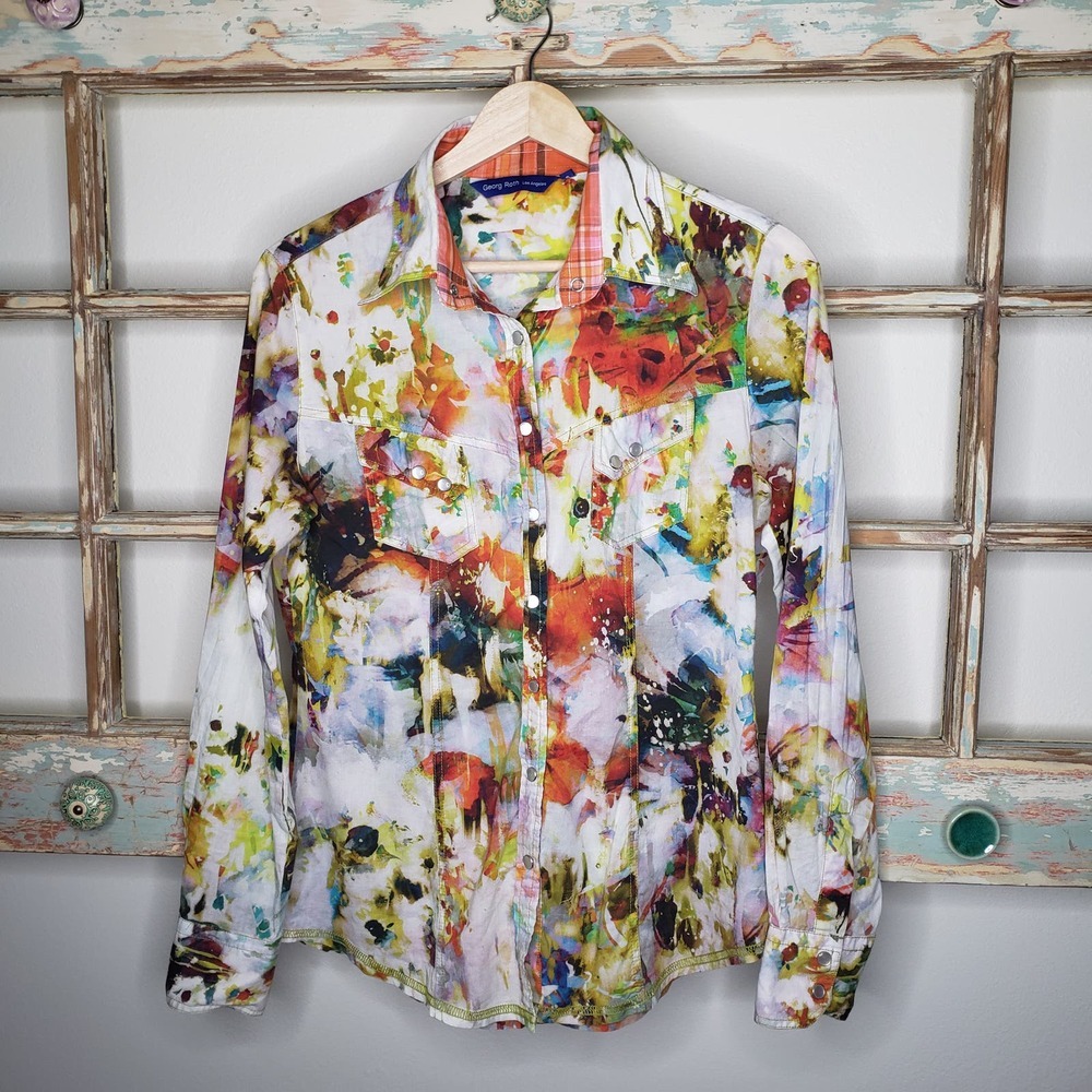 Vintage Georg Roth LA Womens Watercolor snap up top size Small